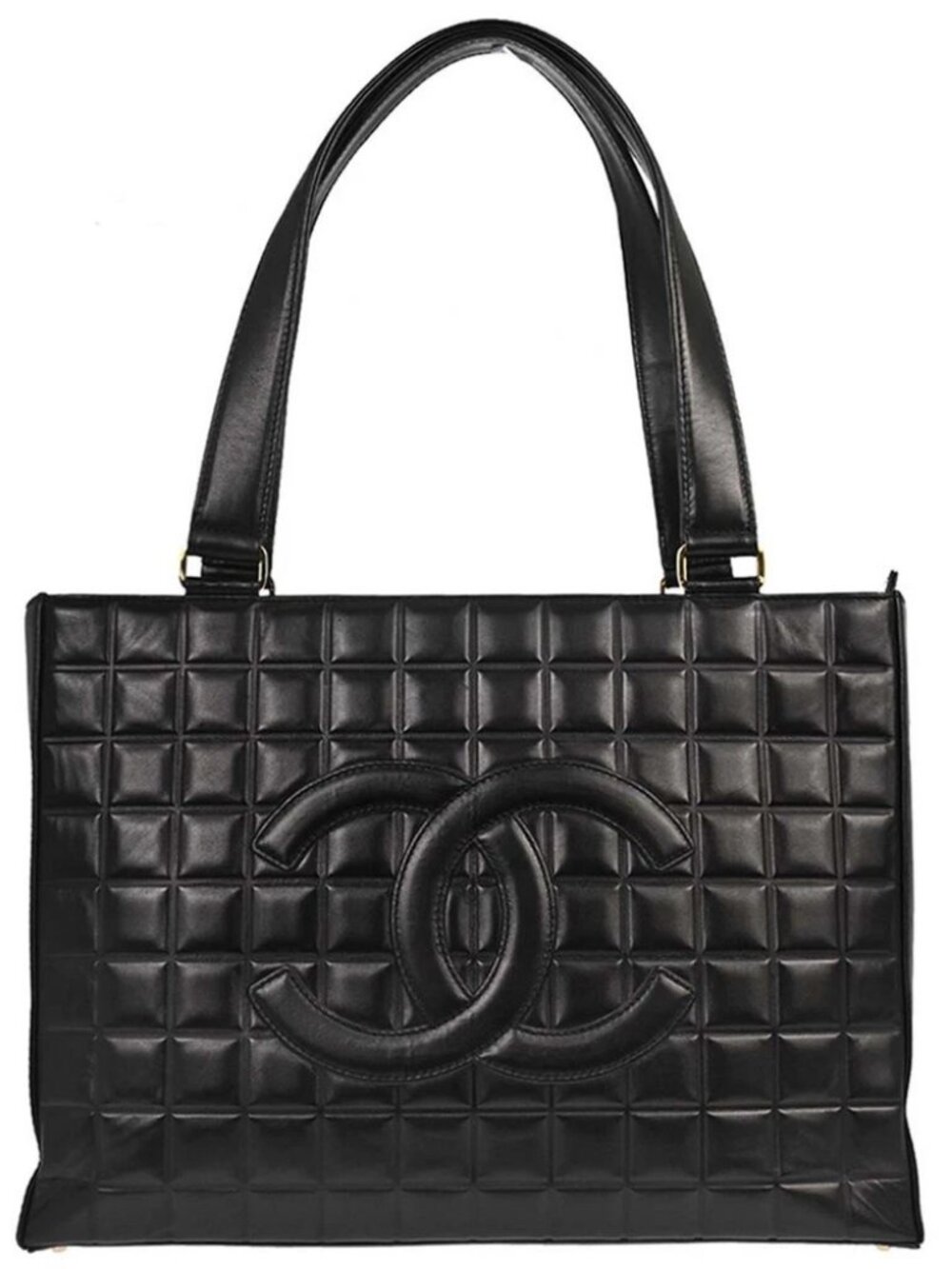 Chanel Black Lambskin Choco Bar Tote Handbag